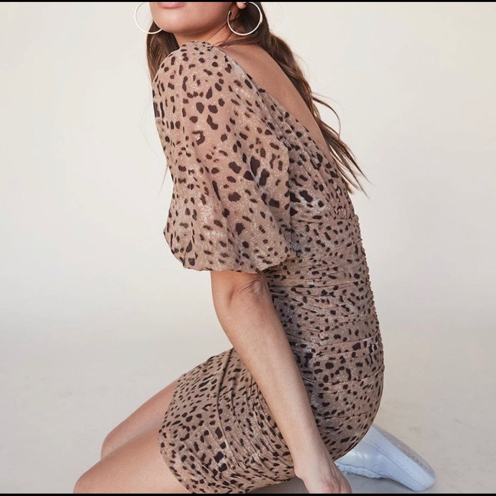 Revolve LPA Puff Sleeve Leopard Dress